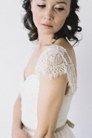 Abito da Sposa a Spiaggia Cappellino con Manica Corte Naturale in Chiffon Quadrato - Foto 5