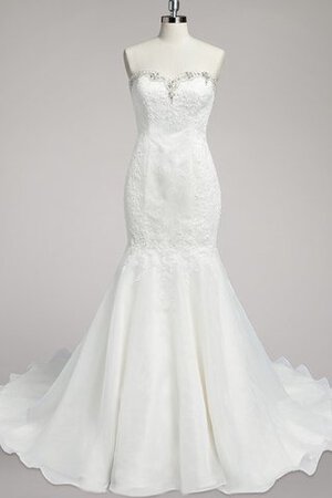 Robe de mariée manche nulle de col en cœur en organza avec perle avec lacets - Photo 4