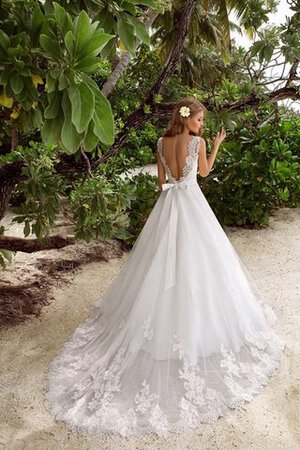 Abito da Sposa in Organza con Applique A-Line a Spiaggia Naturale A Terra - Foto 3