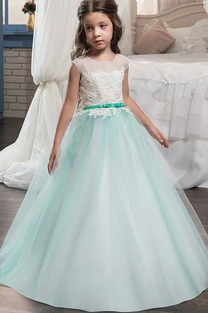 Robe de cortège enfant naturel manche nulle avec fleurs avec ruban en tulle - Photo 1