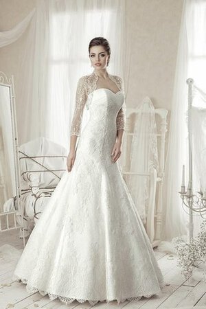 Robe de mariée naturel de traîne moyenne ruché de col en cœur a-ligne - Photo 3