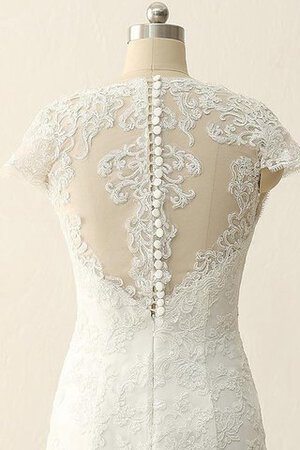 Robe de mariée modeste avec perle avec manche épeules enveloppants de traîne courte en satin - Photo 2