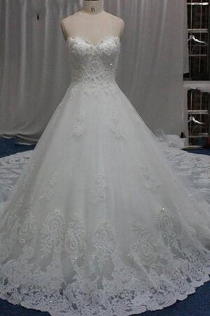 Robe de mariée avec perle appliques de traîne mi-longue en organza de col en cœur - Photo 1