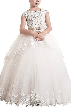 Robe de cortège enfant naturel manche nulle en tulle de mode de bal avec fleurs - Photo 1