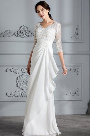 Abito da Sposa con Tre Quarti Lunghezza Maniche V-Scollo A Terra in Chiffon Naturale - Foto 6