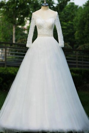 Abito da Sposa Spazzola Treno Ball Gown con Perline con Piega Schiena Nuda V-Scollo - Foto 3