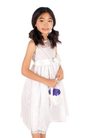 Robe de cortège enfant a-ligne avec décoration dentelle avec fleurs manche nulle - Photo 2