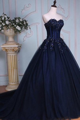 Tüll Spitze Herz-Ausschnitt bodenlanges Quinceanera Kleid mit Bordüre mit Rücken Schnürung - Bild 2