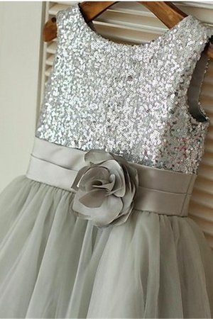 Robe de cortège enfant avec fleurs en tulle manche nulle a-ligne de princesse - Photo 4