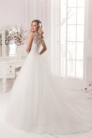 Abito da Sposa con Fiore con Applique A-Line Naturale Barchetta in Tulle - Foto 3