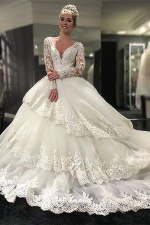 Robe de mariée intemporel chic de mode de bal de col en v avec manche longue - Photo 1