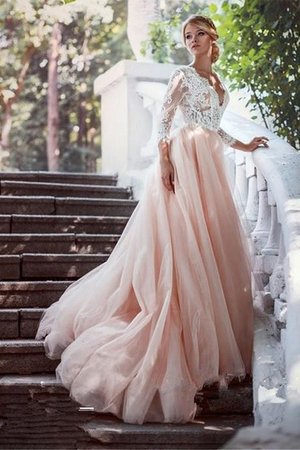 Abito da sposa v-scollo all aperto in tulle angelico lunghi formale e informale - Foto 2