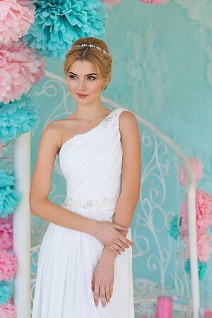 Robe de mariée ruché longueur au ras du sol d'épaule asymétrique avec perle gaine - Photo 2