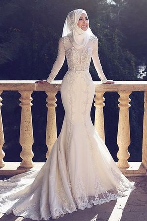 Robe de mariée mignonne avec manche longue longueur au ras du sol intemporel plissé - Photo 1