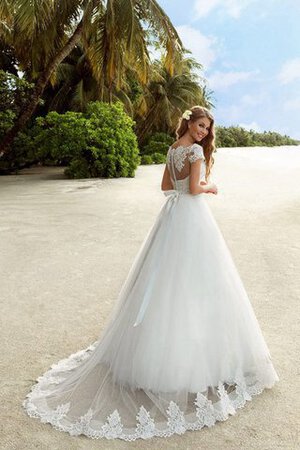 Robe de mariée naturel modeste decoration en fleur avec manche courte avec perle - Photo 3