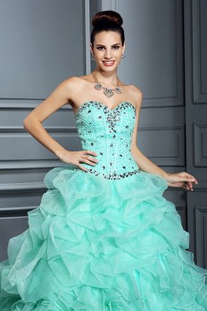 Robe de quinceanera longue de mode de bal en organza avec lacets avec sans manches - Photo 7