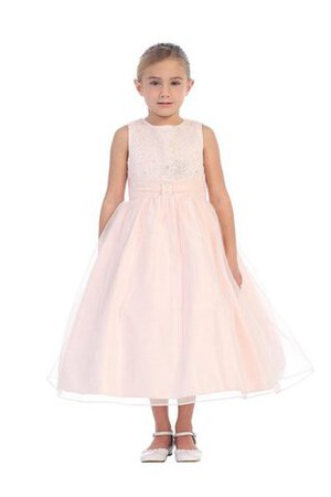 Robe de cortège enfant plissage avec perle de lotus de col haut avec sans manches - Photo 3