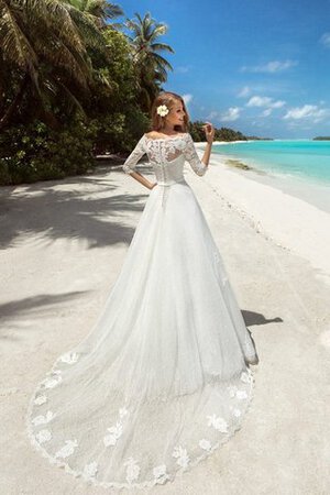 Robe de mariée traîne démontable en organza avec nœud à boucles a plage a-ligne - Photo 4