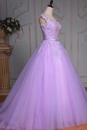 Abito Quinceanera in Pizzo Ball Gown in pizzo con Fiore con Applique Naturale - Foto 3