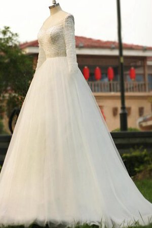 Abito da Sposa Spazzola Treno Ball Gown con Perline con Piega Schiena Nuda V-Scollo - Foto 4