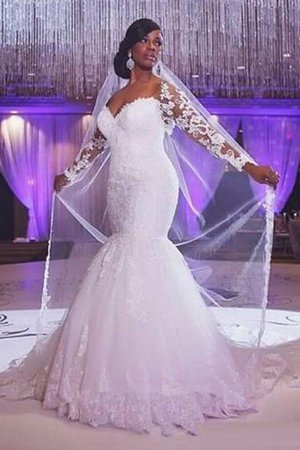 Abito da Sposa con Maniche Lunghe Spazzola Treno con Applique Naturale Elegante - Foto 1