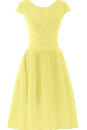 Plissiertes Chiffon Schaufel-Ausschnitt kurze Ärmeln Ballkleid mit Schleife mit Gürtel - Bild 3