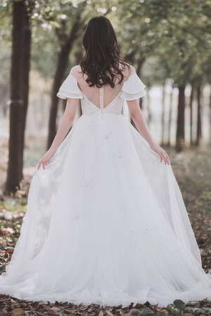 Robe de mariée de traîne courte avec manche courte en satin fait main longue - Photo 2