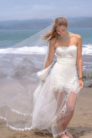 Robe de mariée transparent ruché longueru au niveau de sol avec zip manche nulle - Photo 1