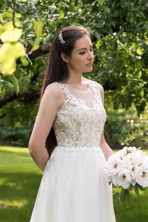 Robe de mariée naturel a-ligne textile en tulle manche nulle - Photo 2