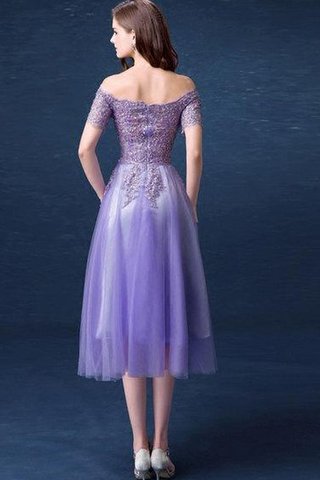 Robe demoiselle d'honneur avec manche courte fermeutre eclair a-ligne en tulle - Photo 2