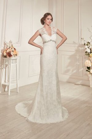 Robe de mariée naturel gaine v encolure de traîne moyenne avec manche épeules enveloppants - Photo 1