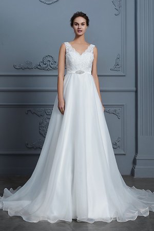 Herrlich Chiffon Besonderes Festliches Brautkleid mit V-Ausschnitt - Bild 4