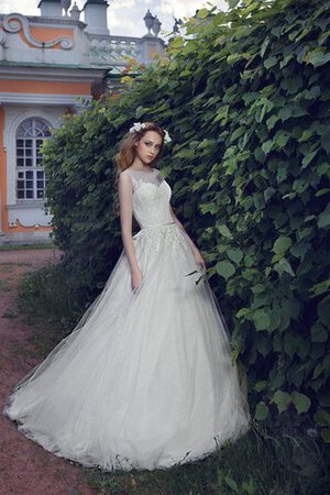 Robe de mariée naturel de mode de bal en tulle de traîne mi-longue decoration en fleur - Photo 4