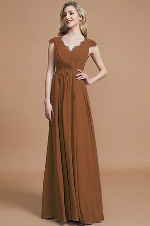 Robe demoiselle d'honneur naturel jusqu'au sol de princesse a-ligne ruché - Photo 9