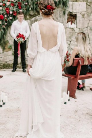 Abito da Sposa a Spiaggia con Piega Spazzola Treno in Chiffon Puffy con Maniche Lunghe - Foto 2