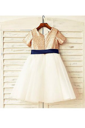 Robe de cortège enfant naturel avec manche courte avec zip en tulle avec fleurs - Photo 5