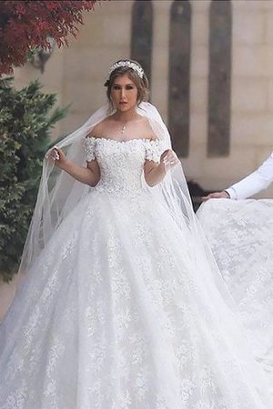 Abito da Sposa Elegante Naturale Fuori dalla spalla Coda A Strascico Corto in Pizzo - Foto 1