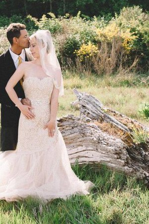 Abito da Sposa Spazzola Treno in Pizzo Sirena Naturale Senza Maniche con Piega - Foto 3