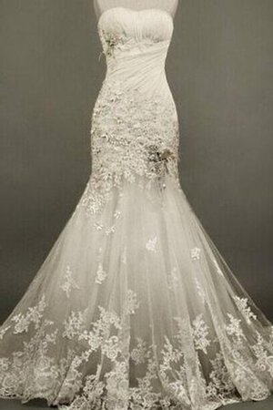 Robe de mariée de traîne moyenne avec fleurs de sirène avec sans manches en tulle - Photo 1