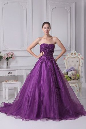 Robe de quinceanera cordon ruché avec perle a-ligne col en forme de cœur - Photo 1