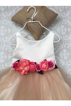 Robe de cortège enfant naturel de lotus au niveau de genou ligne a en tulle - Photo 2