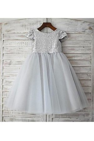 Robe de cortège enfant naturel de princesse col u profond en tulle avec fleurs - Photo 2