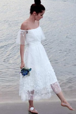 Abito da Sposa in pizzo in Tulle Fuori dalla spalla Naturale mini A-Line - Foto 3